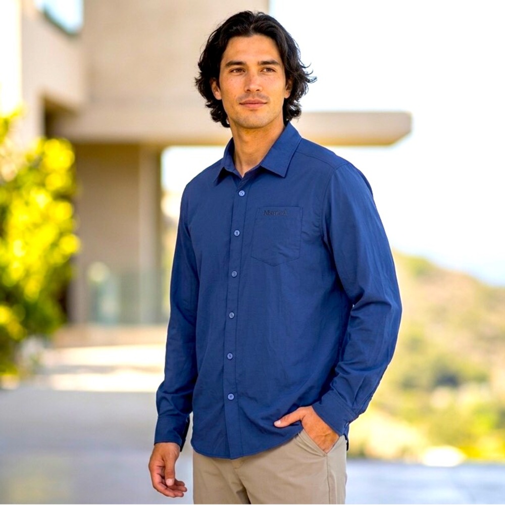 MARMOT Men’s AirExchange Long Sleeve Button Down Performance Shirt Navy Blue M